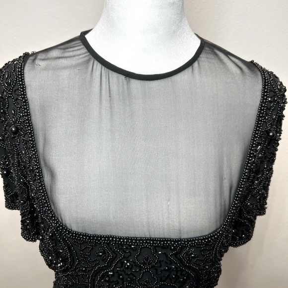 Oleg Cassini Black Tie Vintage‎ Mesh and Beaded Black Evening Mini Dress Size 8 - Picture 4 of 8